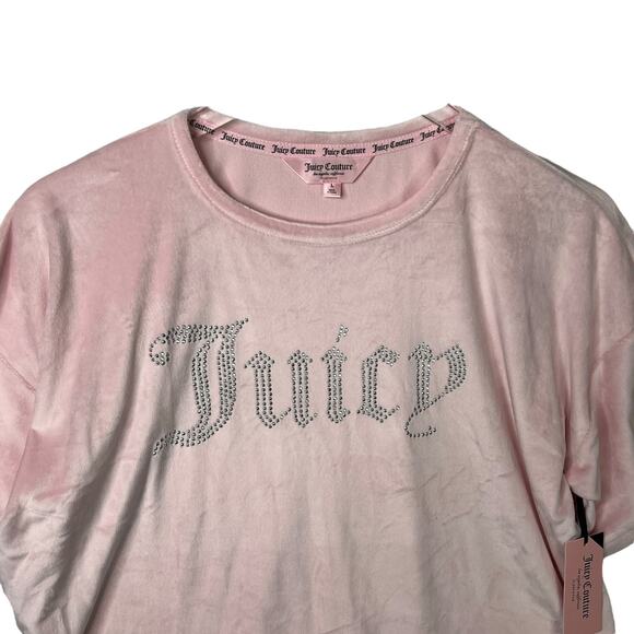 Juicy Couture Velour Bling Sequin Short Sleeve Sleep Pajama Top NWT Pink Large - Picture 3 of 7